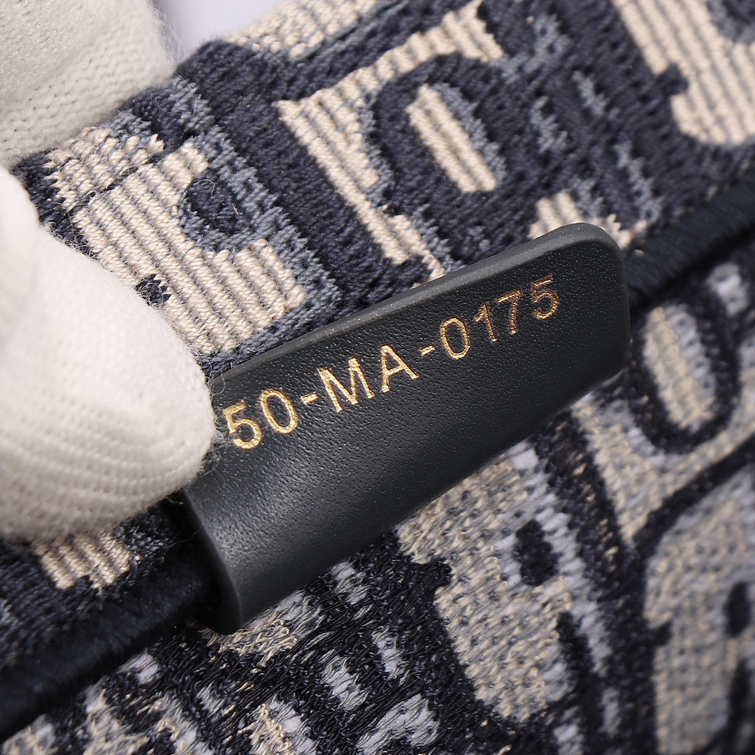 Medium D*0r Book Tote Ecru and Blue D*0r Oblique Embroidery 14 x 11 x 6.5 inches