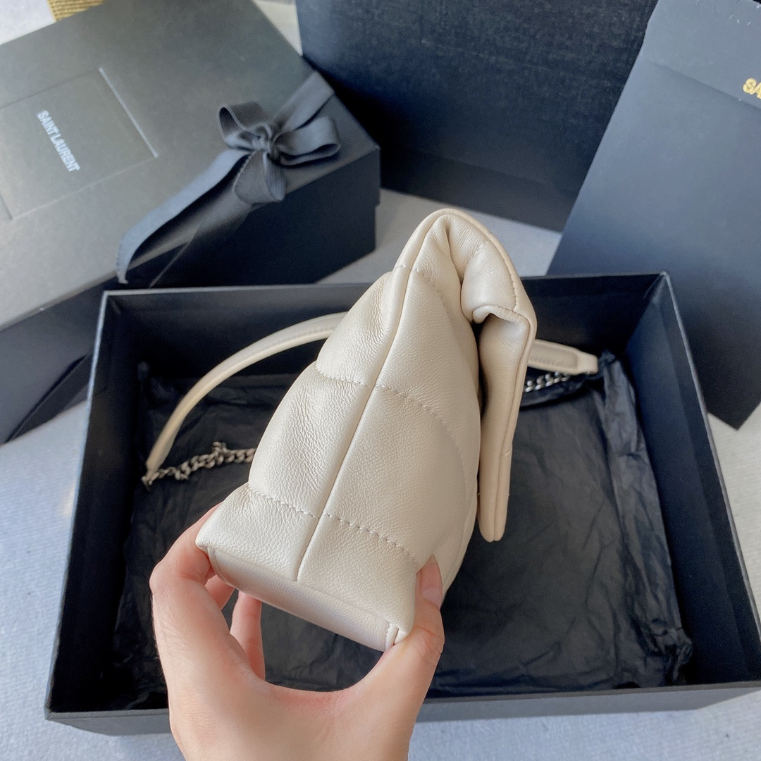 Y*L PUFFER IN LEATHER WHITE SILVER 23 X 15.5 X 5.8 CM