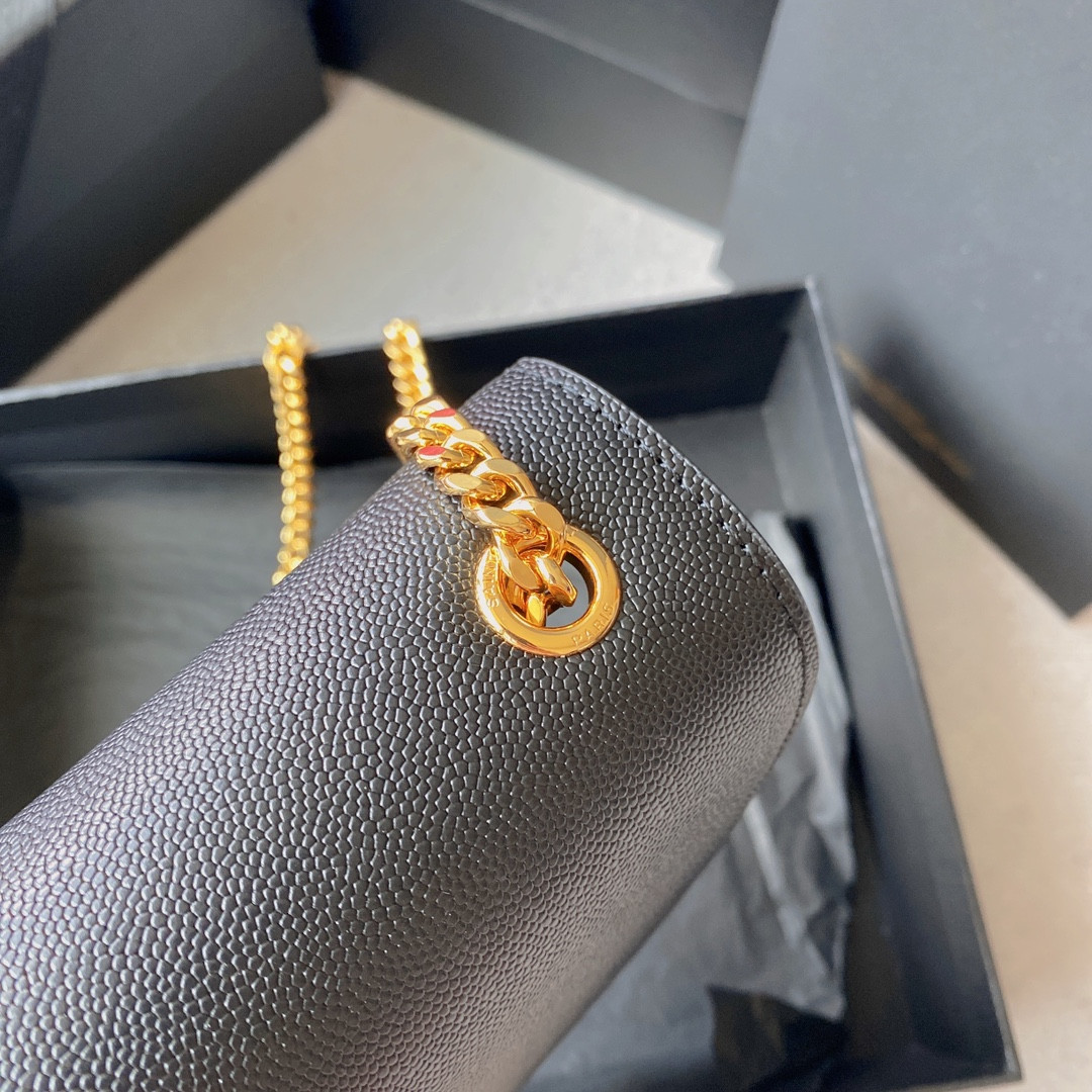 Y*L KATE MEDIUM IN GRAIN DE POUDRE EMBOSSED LEATHER BLACK 9.4 X 5.7 X 2.1 INCHES