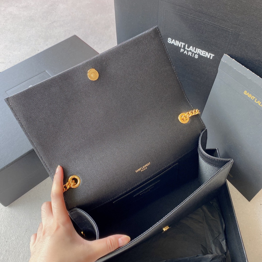 Y*L KATE MEDIUM IN GRAIN DE POUDRE EMBOSSED LEATHER BLACK 9.4 X 5.7 X 2.1 INCHES