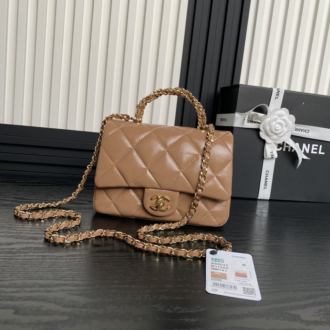Ch*el MINI FLAP BAG WITH TOP HANDLE 14×19×8.5cm