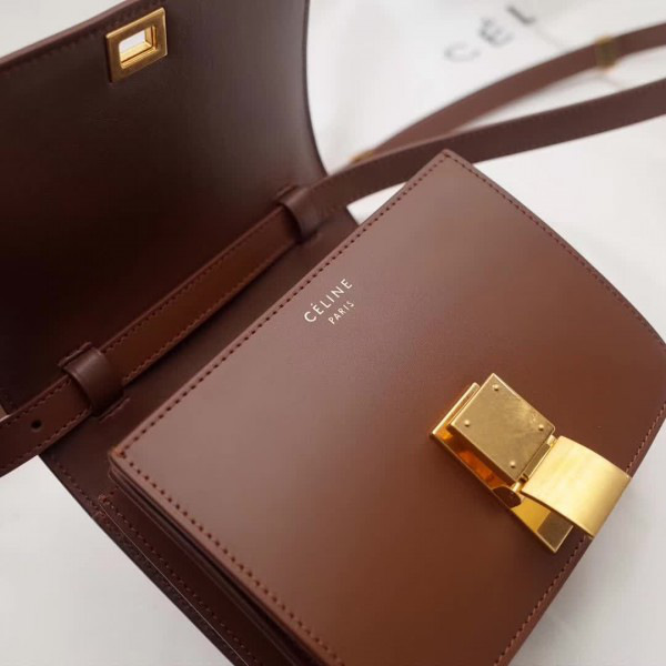 Ce1i*e leather classic box shoulder bag brown 16cm*13cm*6cm