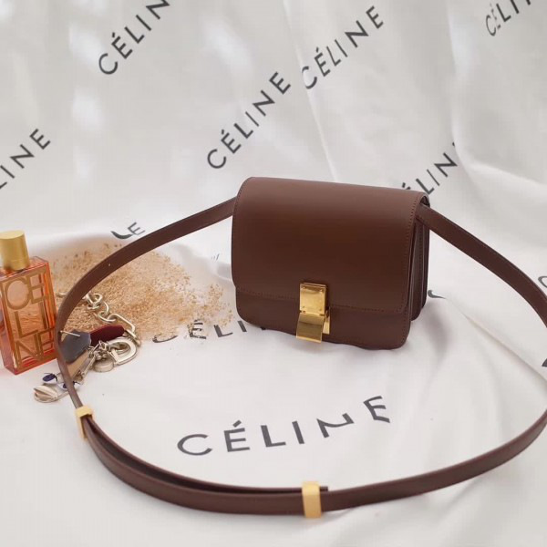 Ce1i*e leather classic box shoulder bag brown 16cm*13cm*6cm
