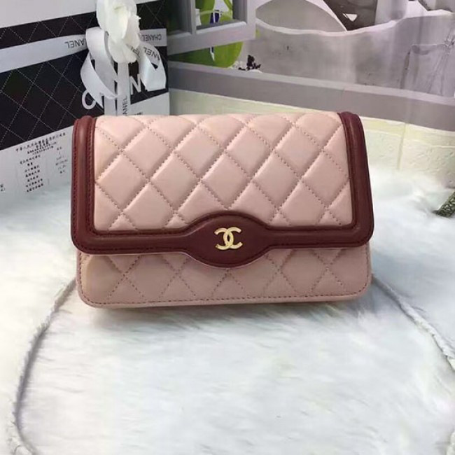 Ch**el lambskin mini chain wallet light pink a81023 vs06505