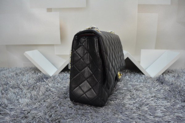 Ch**el caviar leather flap bag with gold/silver chain black 33cm