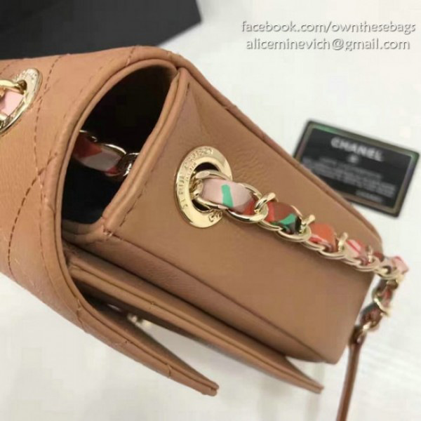 Ch**el grained calfskin flap bag with top handle khaki
