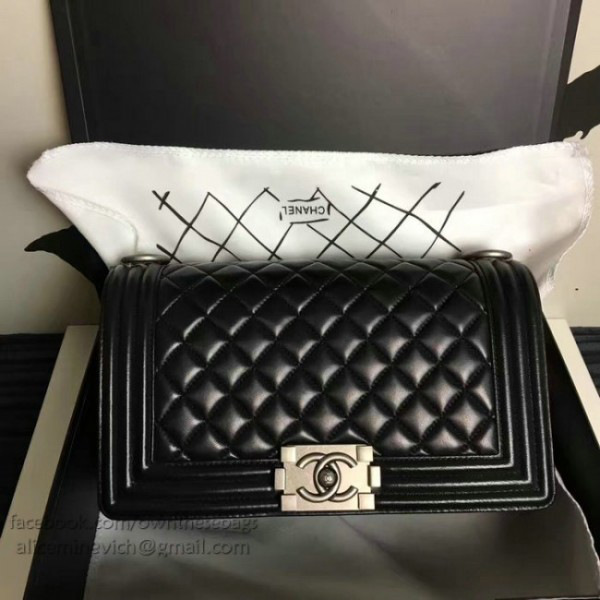 Ch**el medium caviar quilted lambskin boy bag black