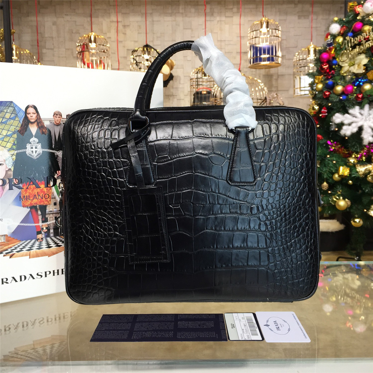 Pra*a leather briefcase 4201 36cm x 5.5cm x 28cm