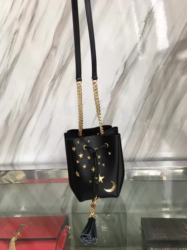 Y51 moon & star blk leather bucket bag 4813 16.5cm x 15cm x 10 cm
