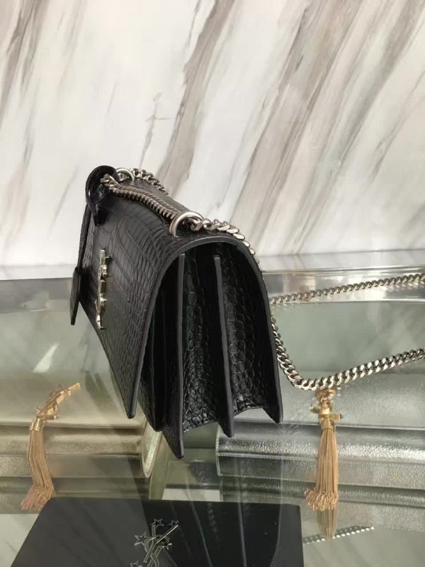 Y51 medium sunset bag in shiny crocodile-embossed leather 4851 22cm x 16cm x 8cm