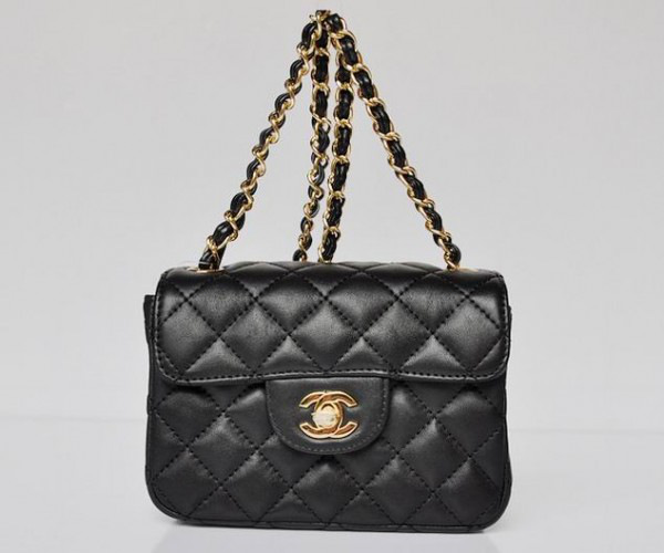 Ch**el lambskin leather flap bag with gold hardware black 17.5*12.5*7cm