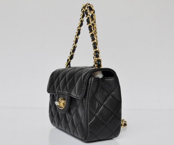 Ch**el lambskin leather flap bag with gold hardware black 17.5*12.5*7cm