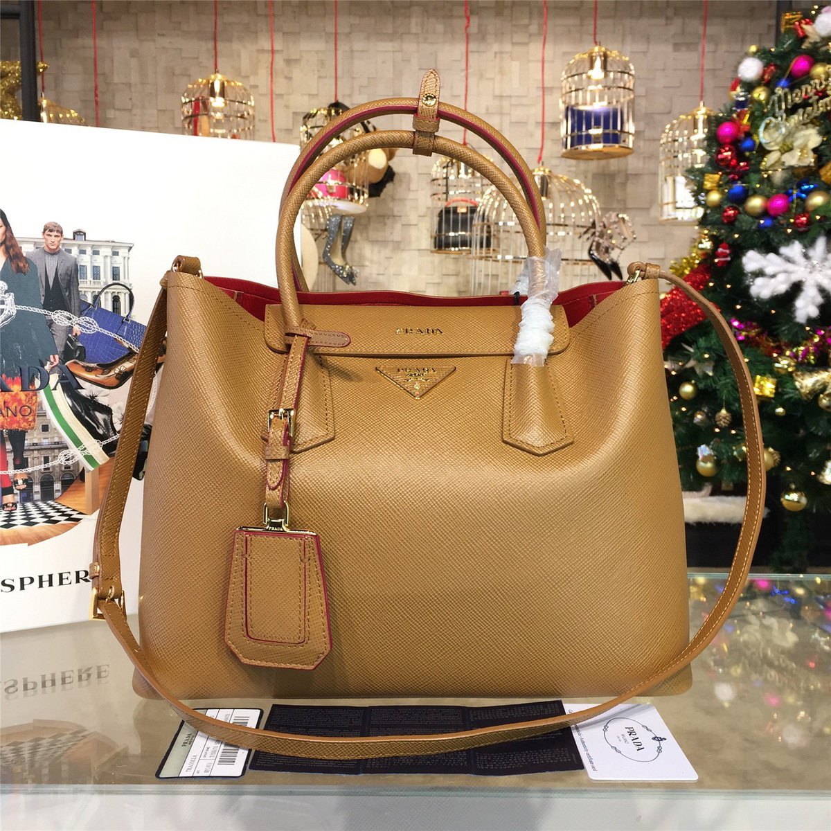 Pra*a double bag 4143  32.5cm x 13.5cm x 24.5cm