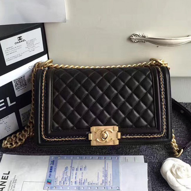 Ch**el lambskin medium boy bag a67086 black
