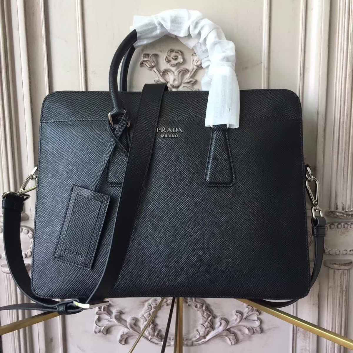 Pra*a leather briefcase 4332 36cmx6.5cmx28cm