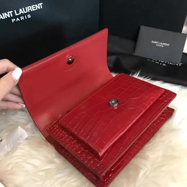 Y51 sunset chain wallet in crocodile embossed shiny leather 4860 17cm x 13cm x 7cm