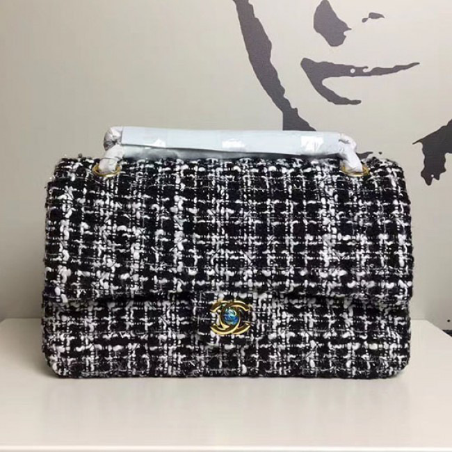 Ch**el tweed flap shoulder bag gold