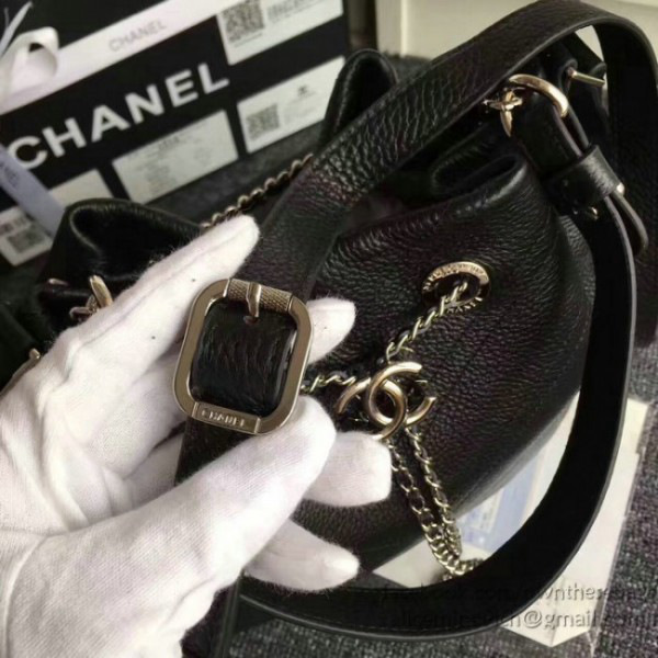 Ch**el calfskin bucket bag balck