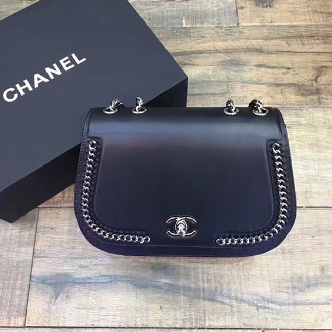 Ch**el calflskin flap bag black