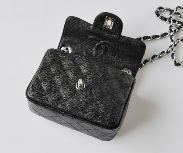 Ch**el caviar leather flap bag with silver hardware black