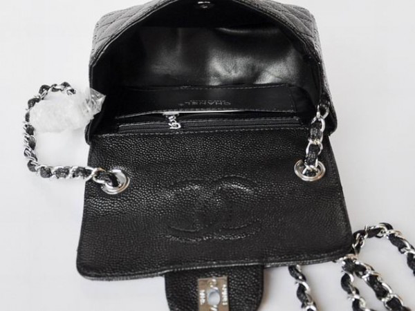 Ch**el caviar leather flap bag with silver hardware black