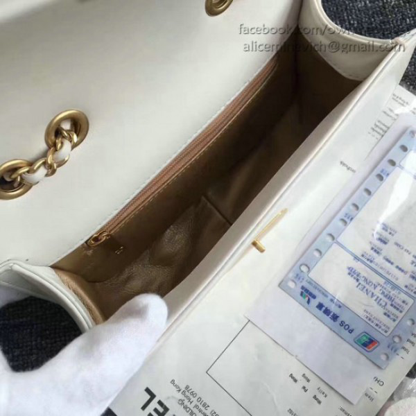 Ch**el lambskin and calfskin flap bag white