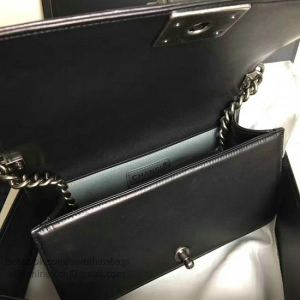 Ch**el chevron lambskin quilted boy bag with top handle black