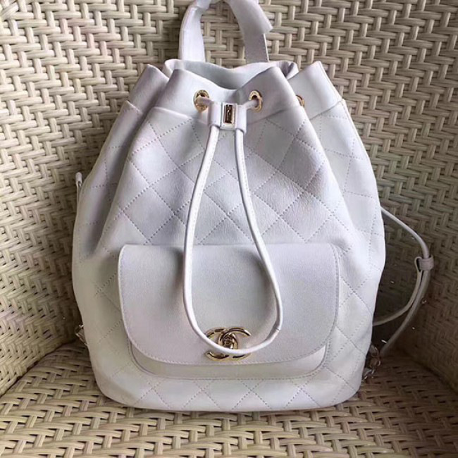 Ch**el calfskin gold-tone metal backpack white