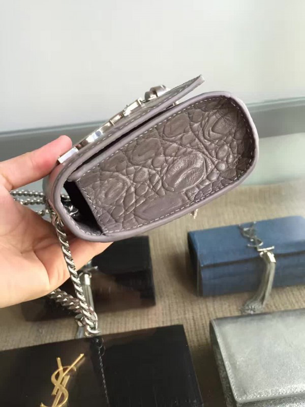 Y51 monogram kate silver tassel in embossed crocodile shiny leather 5039 17cm x 11cm x 14cm