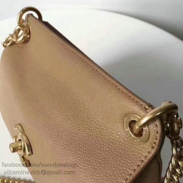 Ch**elgrained calfskin mini top handle flap bag beige