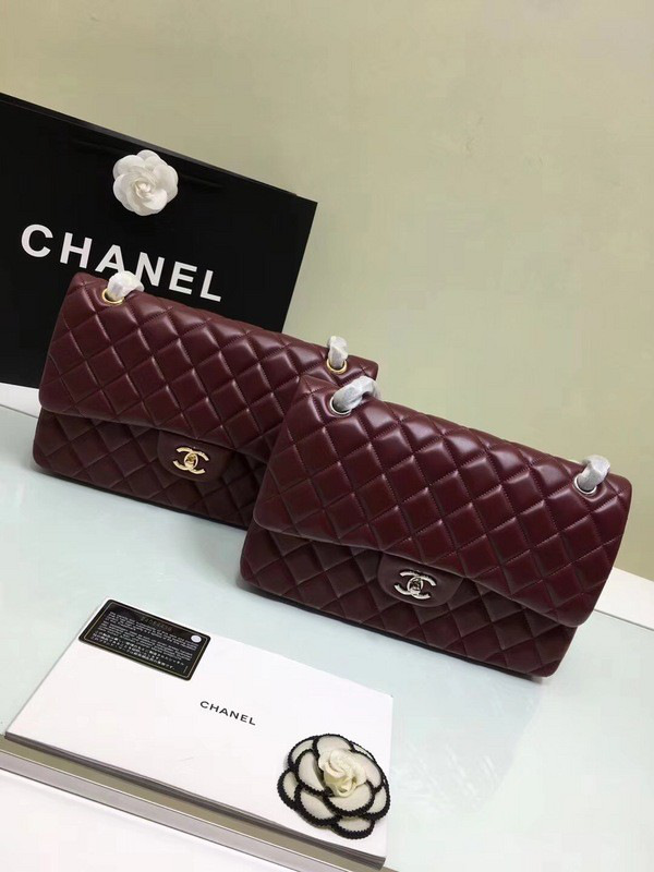 Ch**el classic flap bag wine red lambskin leather sliver&gold chain 30cm