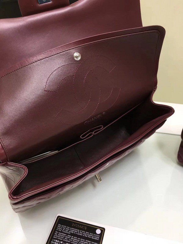 Ch**el classic flap bag wine red lambskin leather sliver&gold chain 30cm