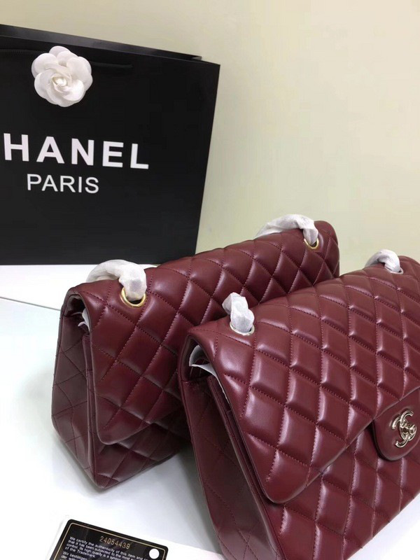 Ch**el classic flap bag wine red lambskin leather sliver&gold chain 30cm