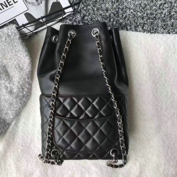 Ch**el large lambskin drawstring backpack in seoul bag black  010402 vs07736