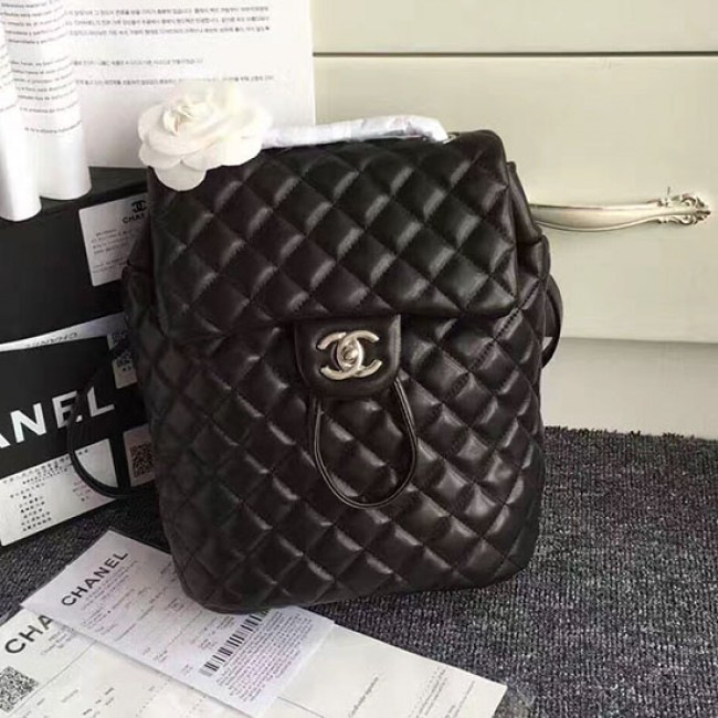 Ch**el caviar quilted lambskin backpack black silver hardware