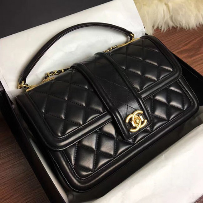 Ch**el quilted lambskin gold-tone metal flap bag black