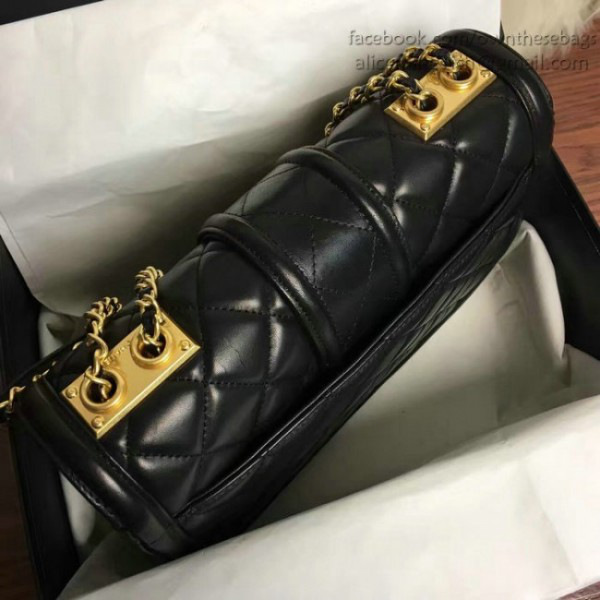 Ch**el quilted lambskin gold-tone metal flap bag black