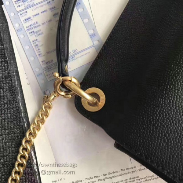 Ch**el grained calfskin large top handle flap bag black