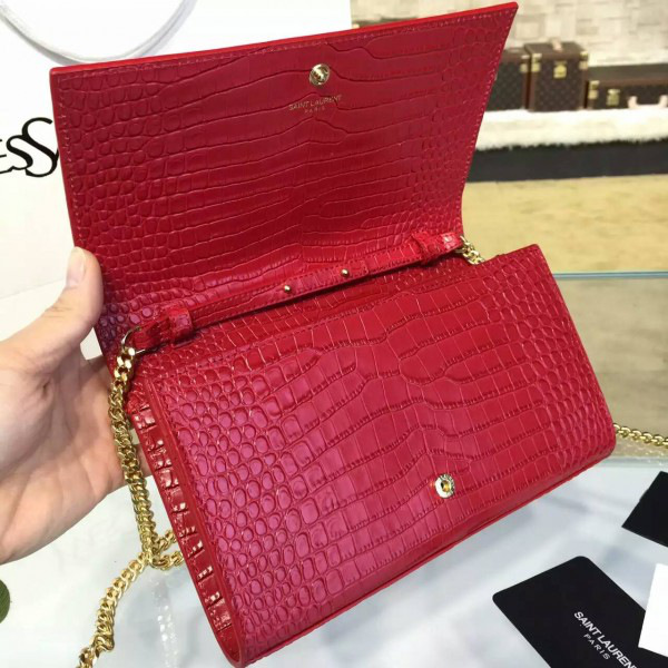 Y51 monogram kate crocodile embossed shiny leather red cohotbag 4763