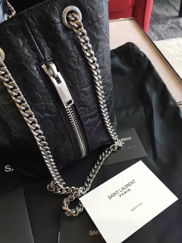Y51 crocodile embossed leathe bucket bag black 5136  16cm x 16cm x 12cm