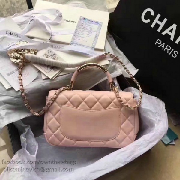 Ch**el caviar quilted lambskin flap bag with top handle pink