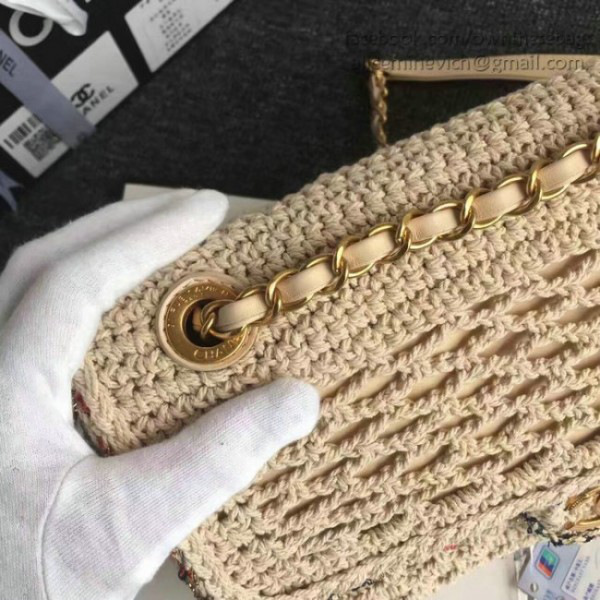 Ch**el crochet braid cayo coco flap bag beige