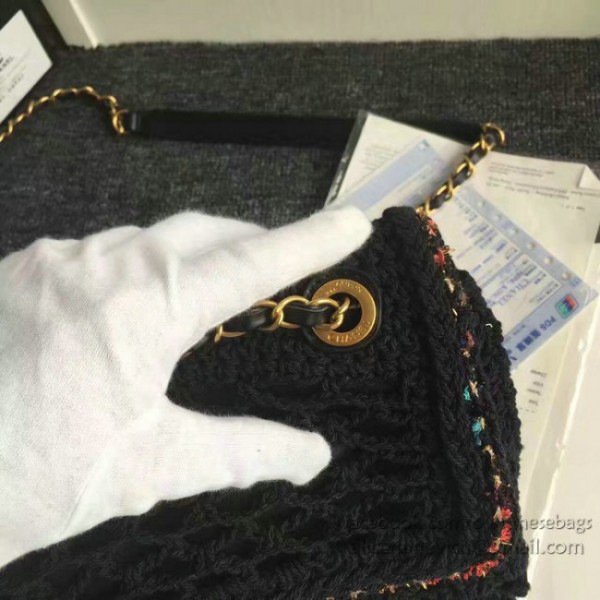 Ch**el crochet braid cayo coco flap bag black