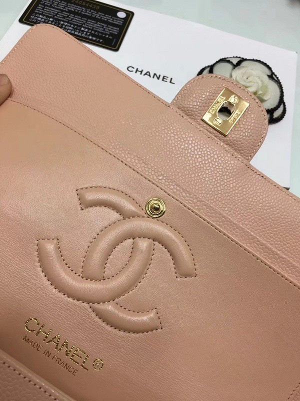 Ch**el classic flap bag pink caviar leather sliver&gold chain 25cm
