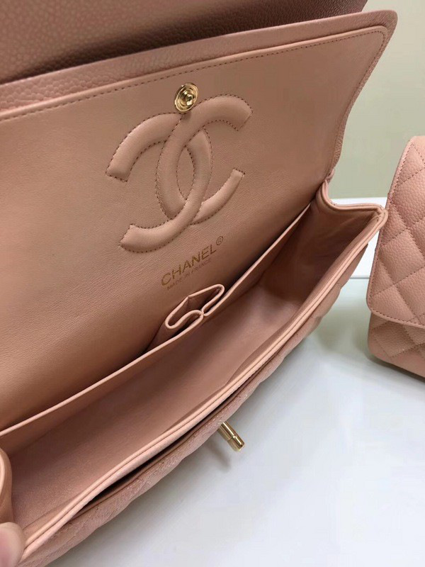 Ch**el classic flap bag pink caviar leather sliver&gold chain 25cm