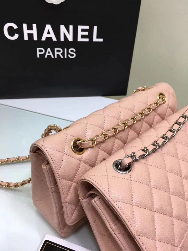 Ch**el classic flap bag pink caviar leather sliver&gold chain 25cm