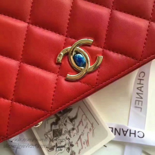 Ch**el caviar quilted lambskin flap bag with top handle red