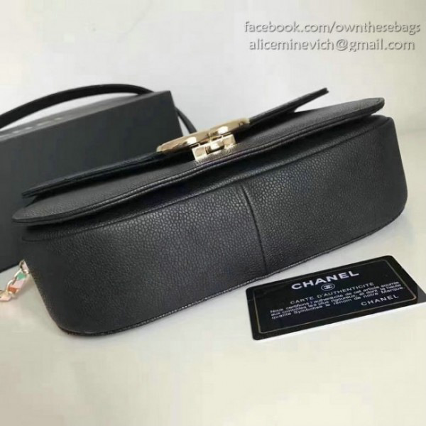 Ch**el grained calfskin flap bag with top handle black