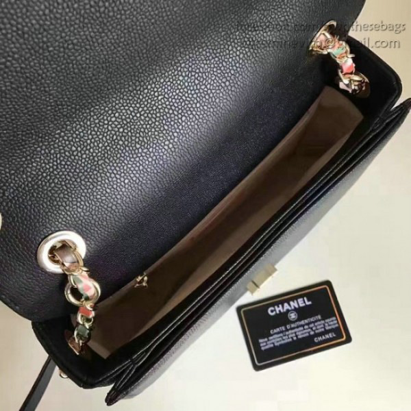 Ch**el grained calfskin flap bag with top handle black