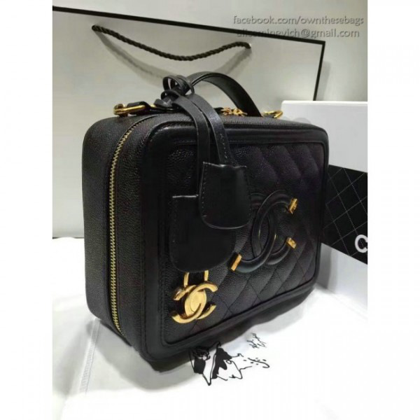 Ch**el caviar quilted small cc filigree vanity case black a93343